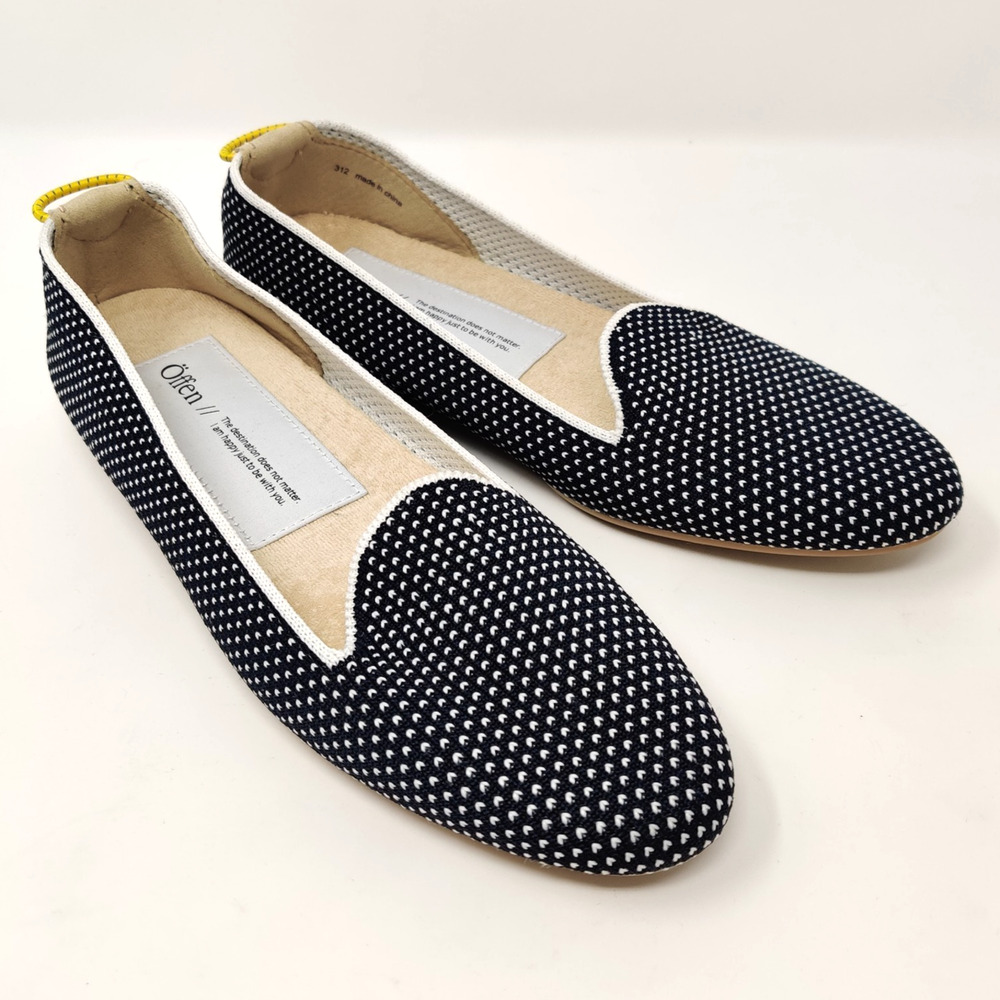 Offen Womens Knit Flats US SZ 8 Navy Polka Dot Everyday Cute Work Travel Shoes